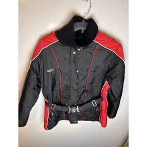 Vintage Yamaha Accessory Belted Snowmobile Jacket Red Black Nylon Women Size L